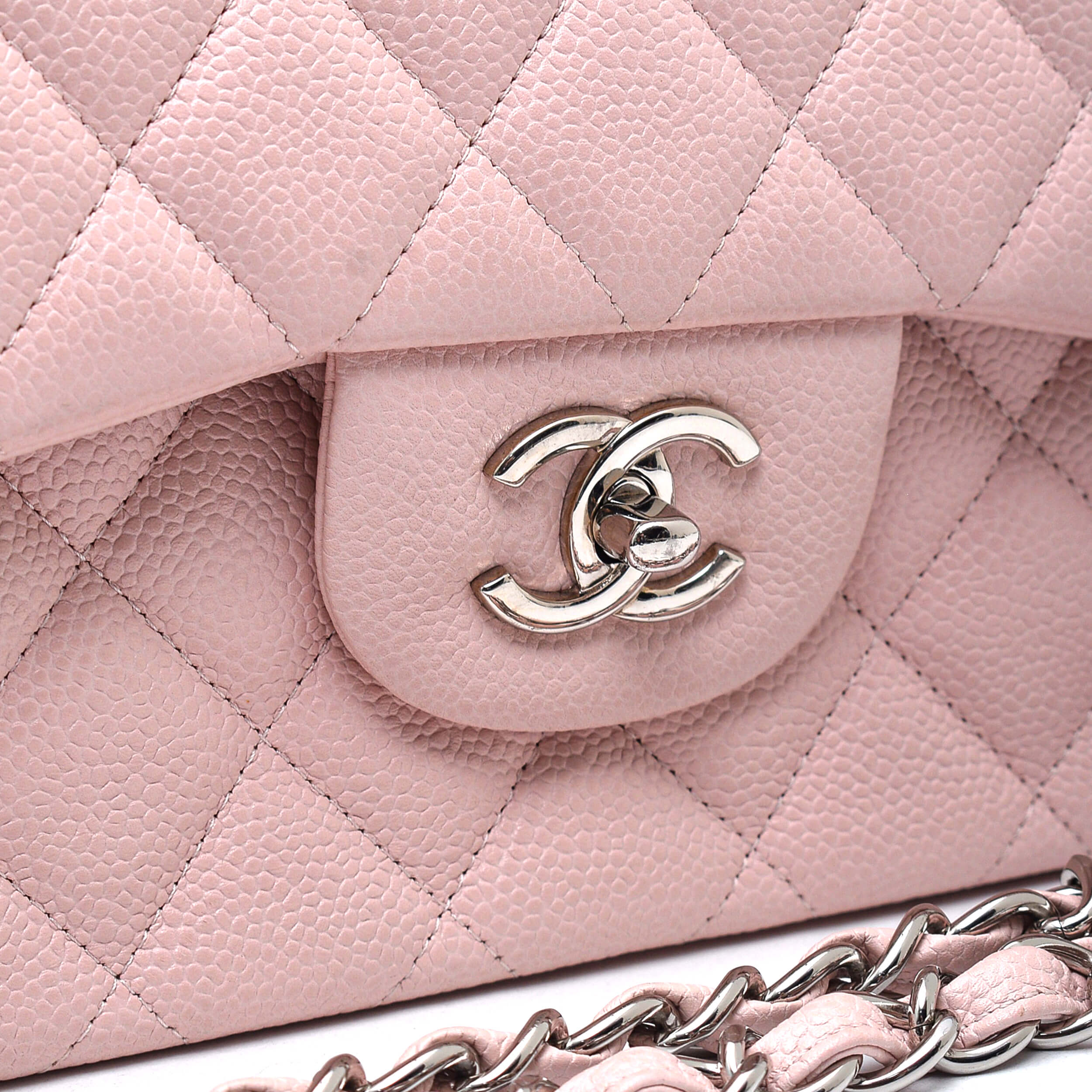 Chanel - Light Pink Quilted Caviar Leather Jumbo Double Flap Bag